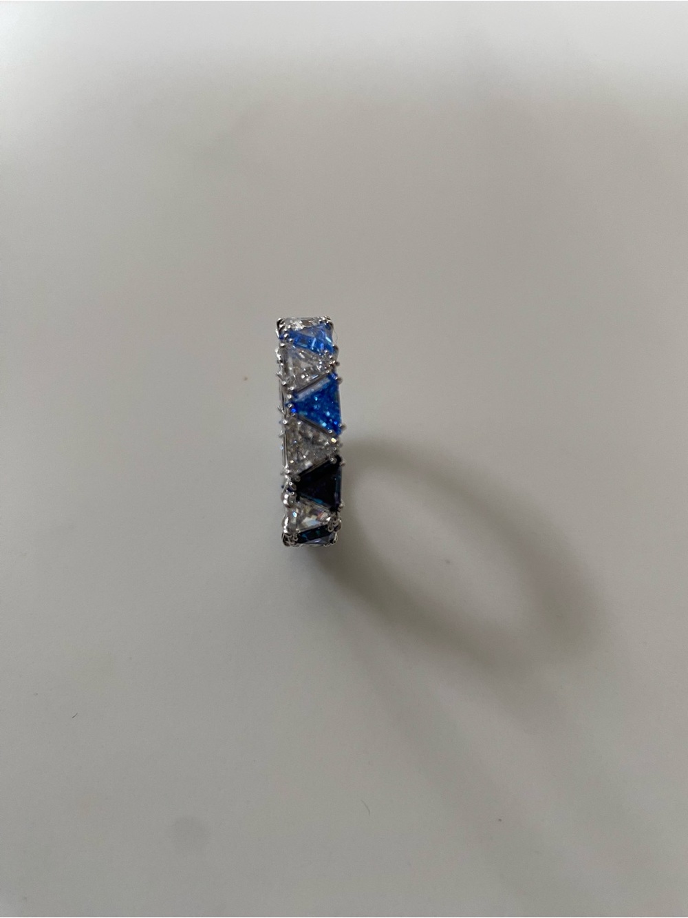 Swarovski Silver Ring with Blue and Black Triangular Stones